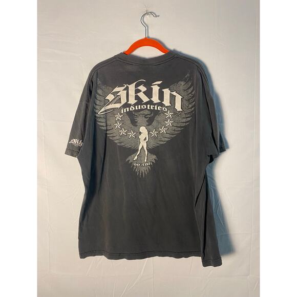 Y2K Skin Industries Angel Affliction Style Graphic Black Shirt Faded Color XL - Picture 2 of 2